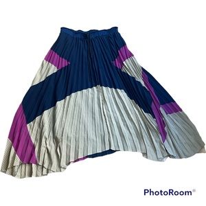 Asymmetrical Pleated Skirt in Blue, Purple, and Cream